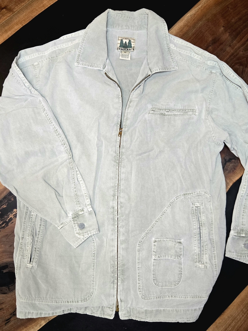 Democracy Light Wash Zip Front Jacket - Pale Blue